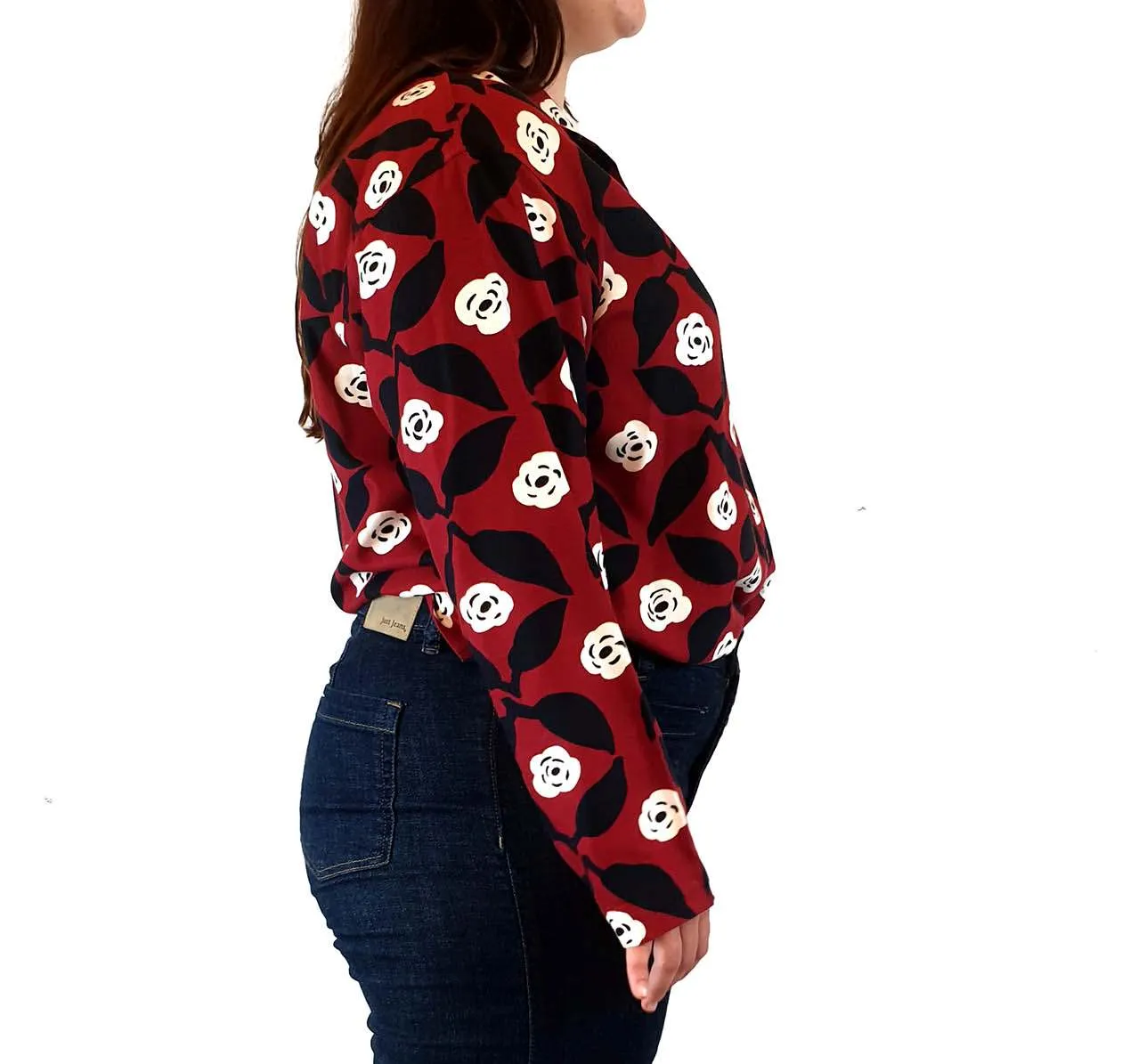 Marimekko x Uniqlo red print long sleeve shirt size L