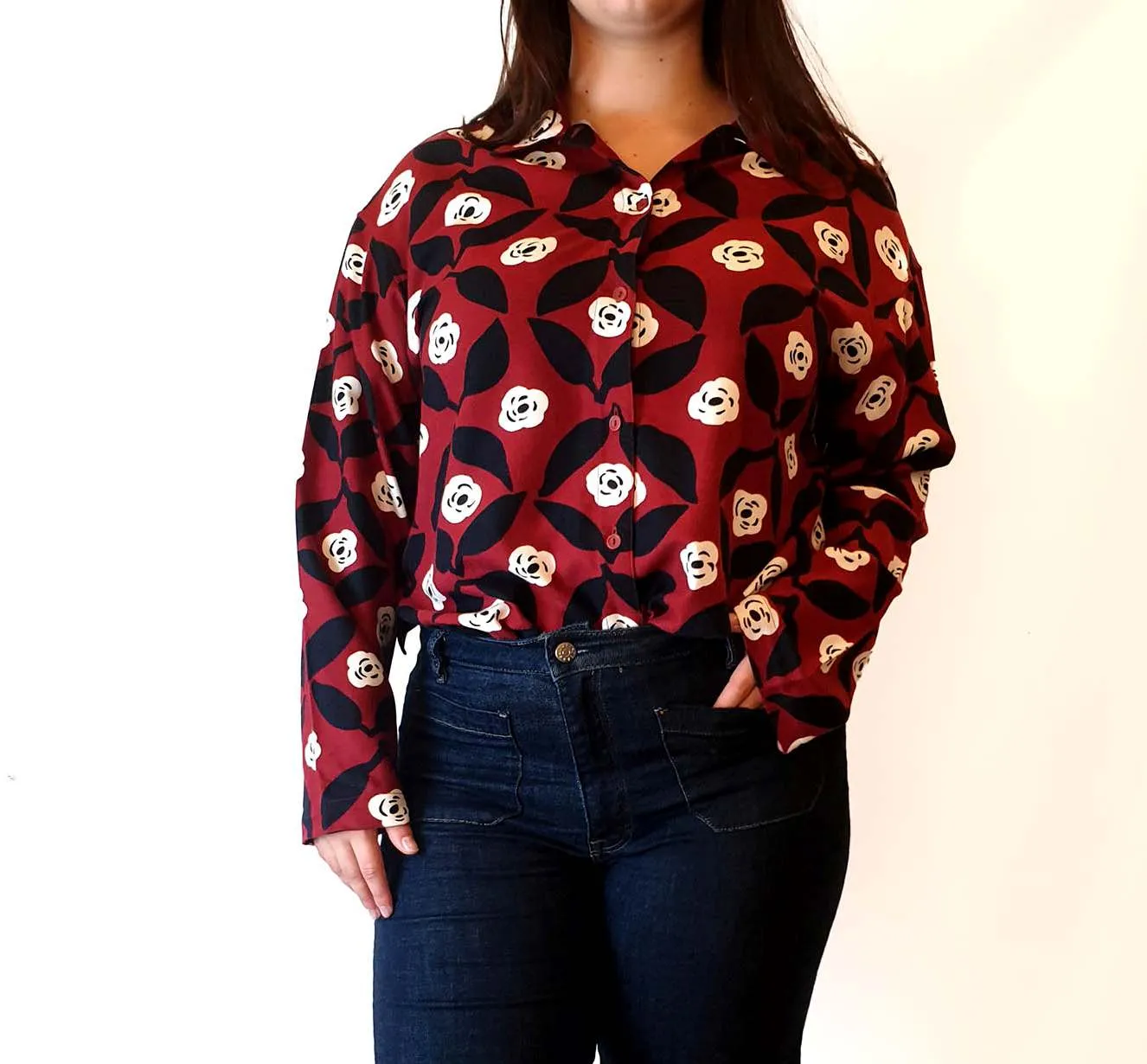 Marimekko x Uniqlo red print long sleeve shirt size L