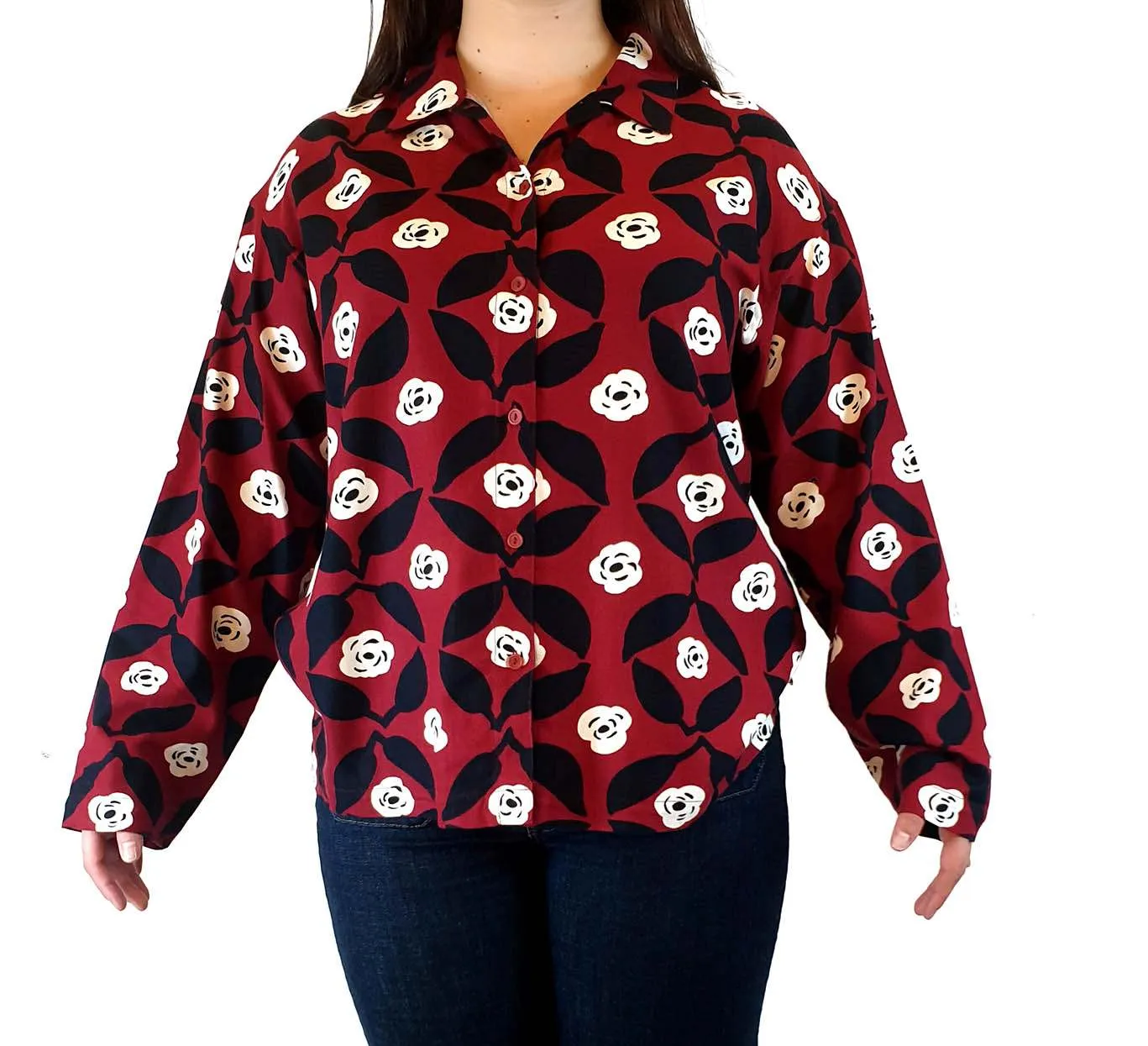 Marimekko x Uniqlo red print long sleeve shirt size L
