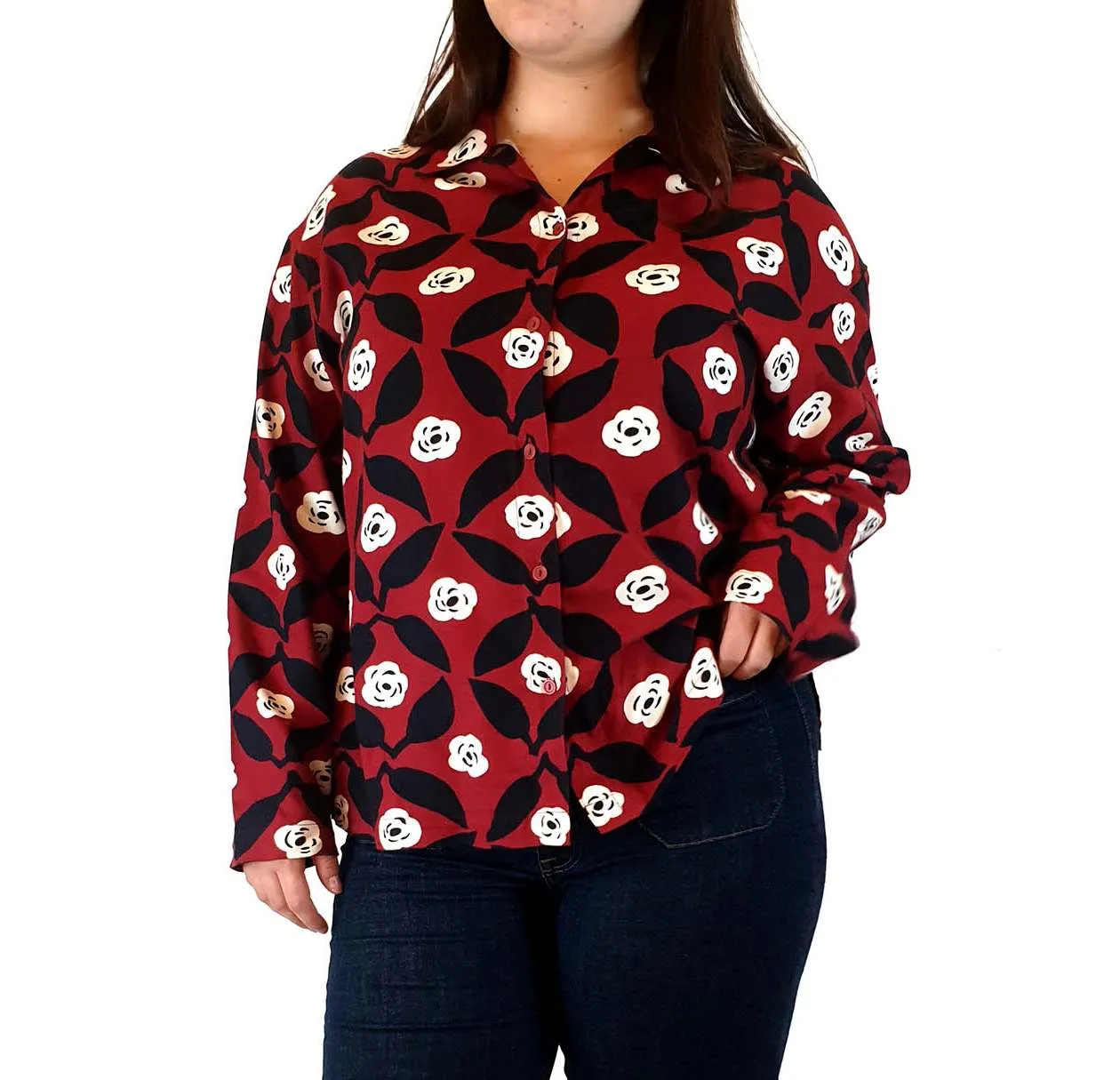 Marimekko x Uniqlo red print long sleeve shirt size L