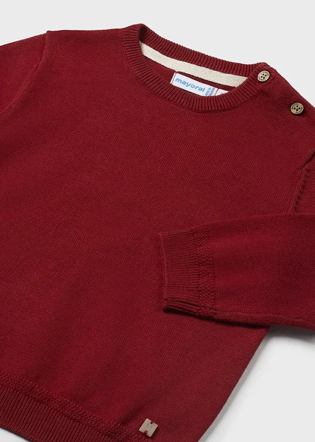 Mayoral 124 Blue Stripe Shirt, 309 Cherry Jumper and 510 Dark Slim Fit Trousers In Stock Now