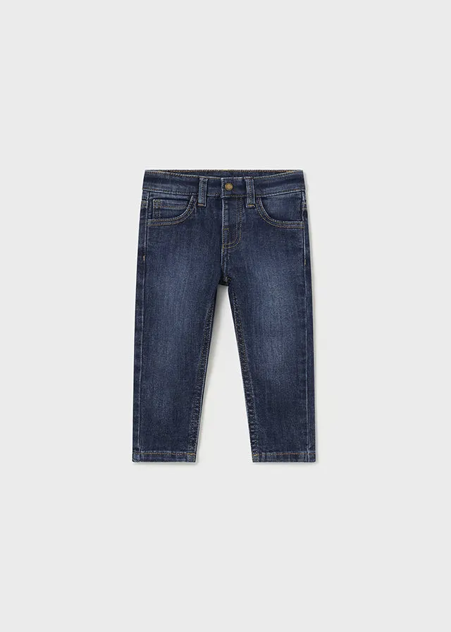 Mayoral 124 Blue Stripe Shirt, 309 Cherry Jumper and 510 Dark Slim Fit Trousers In Stock Now