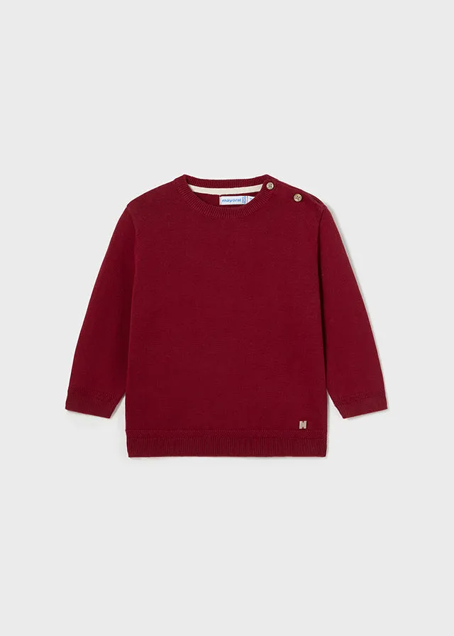 Mayoral 124 Blue Stripe Shirt, 309 Cherry Jumper and 510 Dark Slim Fit Trousers In Stock Now