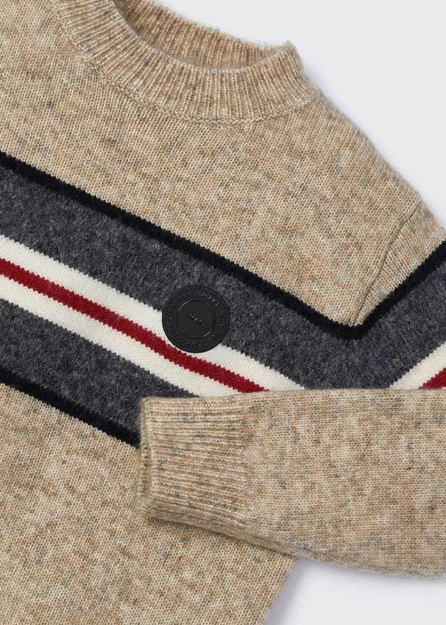 Mayoral 4101 Soft Cream Long Sleeve Shirt, 4334 Almond Jumper and 504 Black Slim Fit Jeans In Stock Now
