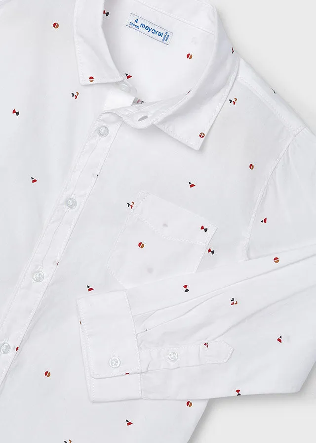 Mayoral 4110 Long Sleeve White Shirt, 4335 Jumper and 517 Red Slim Fit Trousers In Stock Now