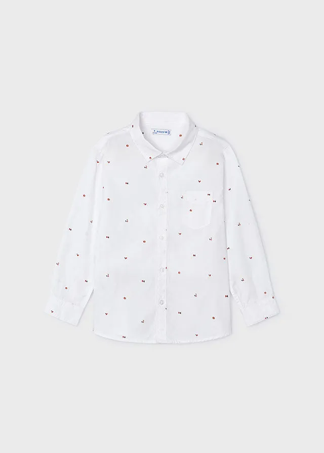 Mayoral 4110 Long Sleeve White Shirt, 4335 Jumper and 517 Red Slim Fit Trousers In Stock Now
