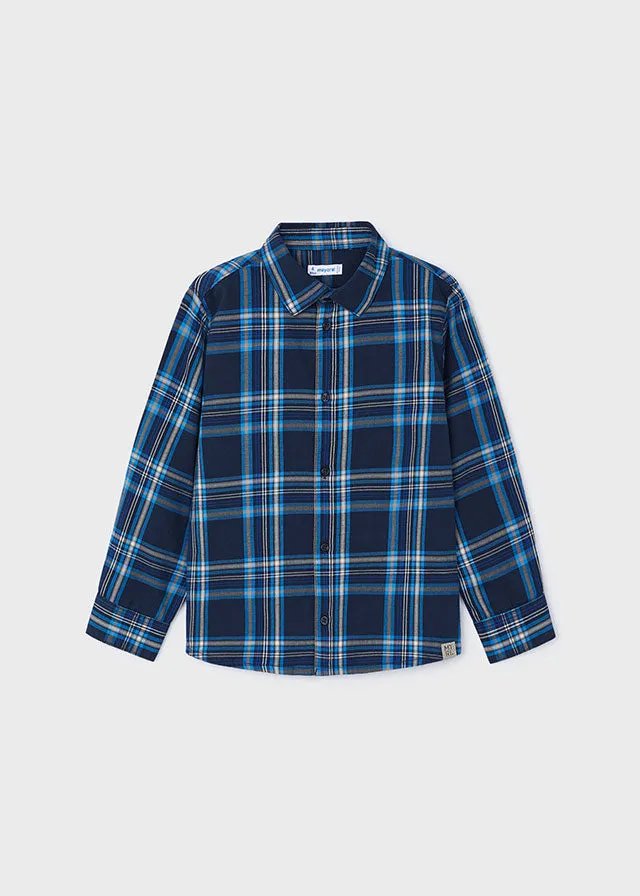 Mayoral 4115 Long Sleeve Check Shirt, 4344 Blue Jumper and 4539 Blue Soft Slim Fit Trousers In Stock Now