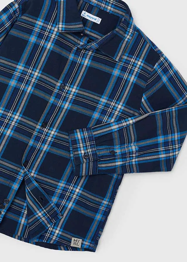 Mayoral 4115 Long Sleeve Check Shirt, 4344 Blue Jumper and 4539 Blue Soft Slim Fit Trousers In Stock Now