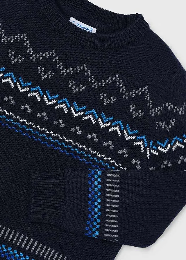 Mayoral 4115 Long Sleeve Check Shirt, 4344 Blue Jumper and 4539 Blue Soft Slim Fit Trousers In Stock Now