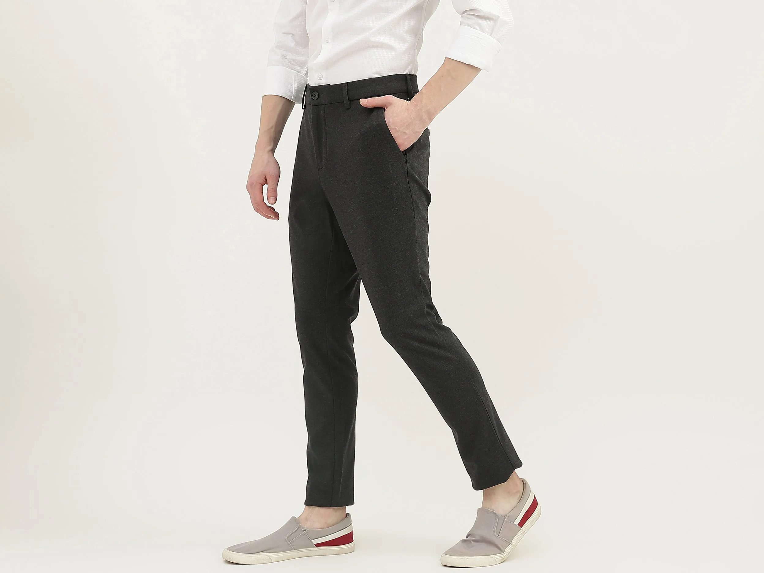 Men Textured Slim Fit Trousers