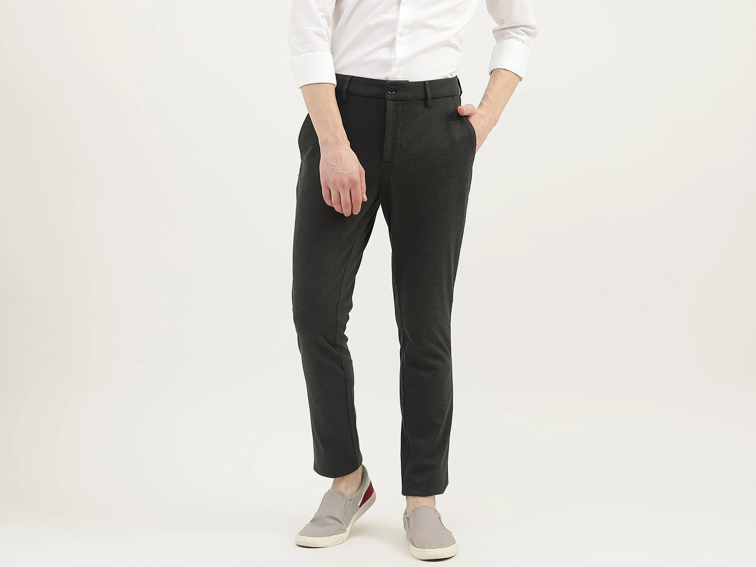 Men Textured Slim Fit Trousers