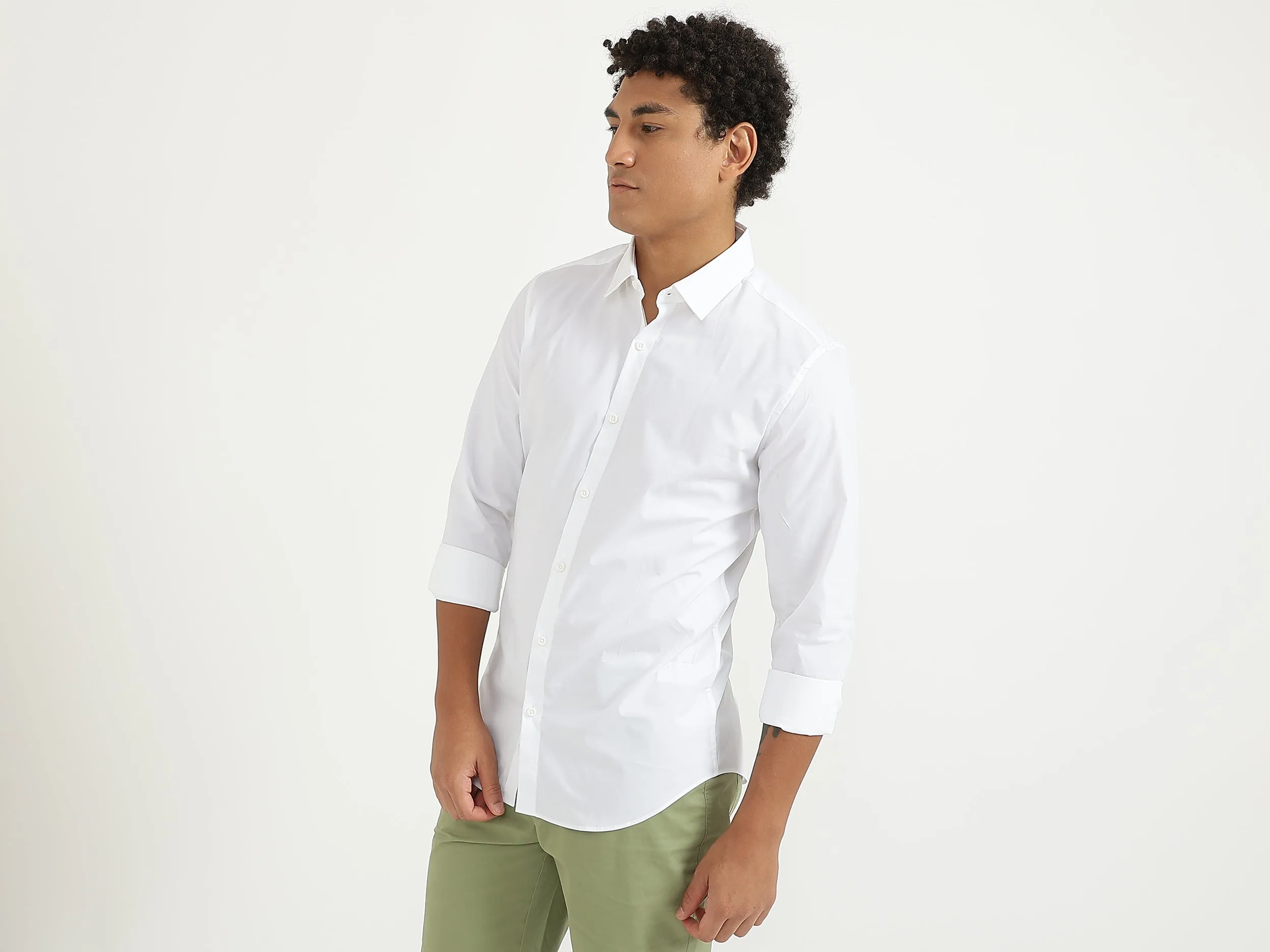 Men White Solid Slim Shirt