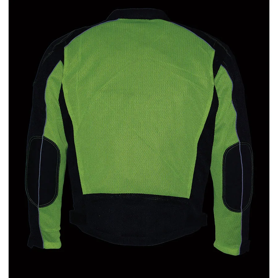Mens Motorcycle High Visibility Mesh Racer Jacket with removable rain Jacket Liner and armors