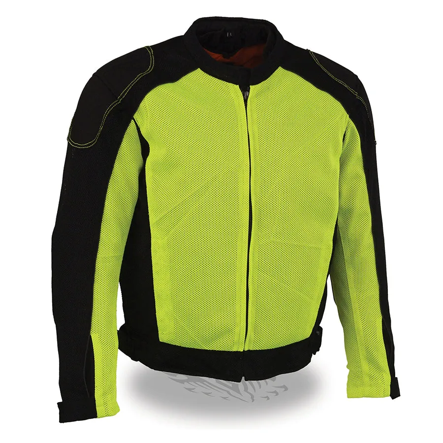 Mens Motorcycle High Visibility Mesh Racer Jacket with removable rain Jacket Liner and armors