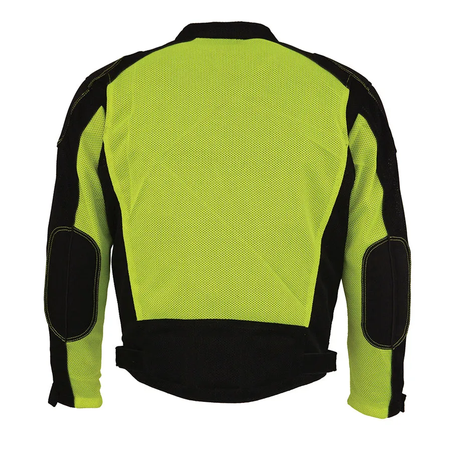Mens Motorcycle High Visibility Mesh Racer Jacket with removable rain Jacket Liner and armors