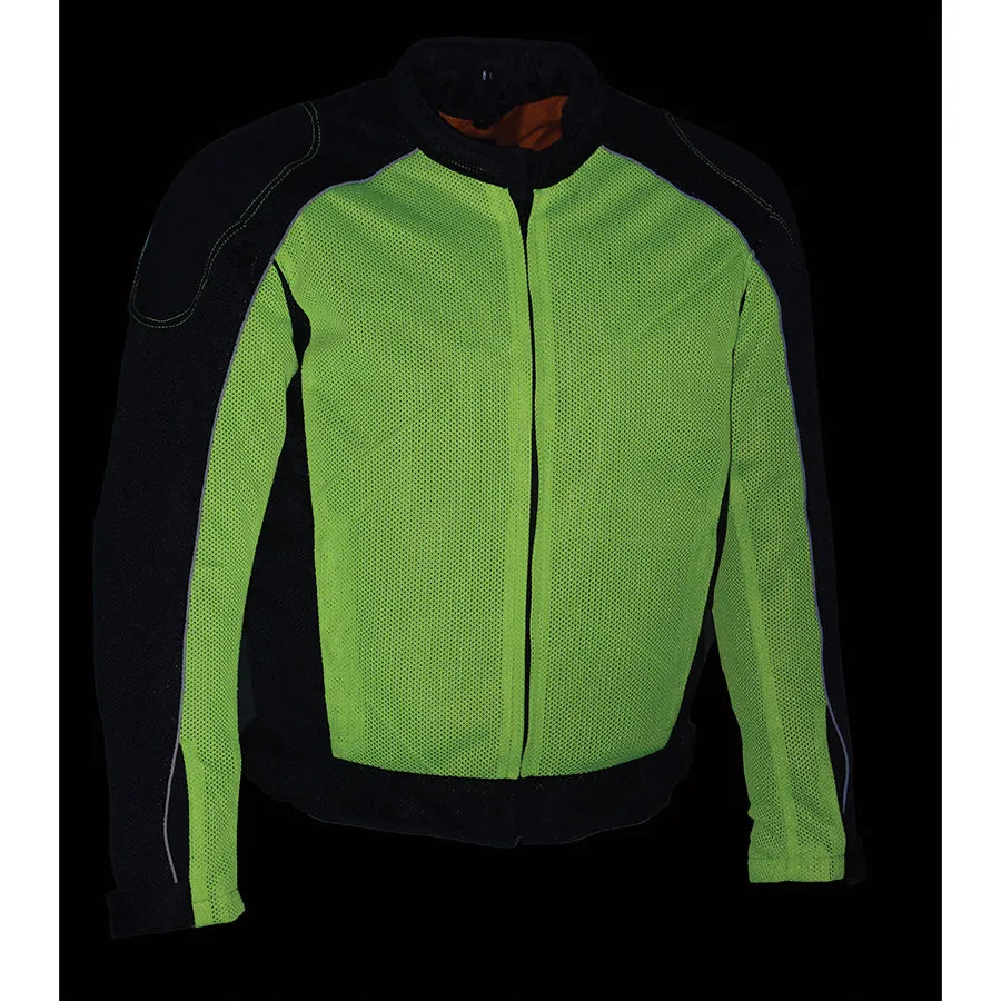 Mens Motorcycle High Visibility Mesh Racer Jacket with removable rain Jacket Liner and armors