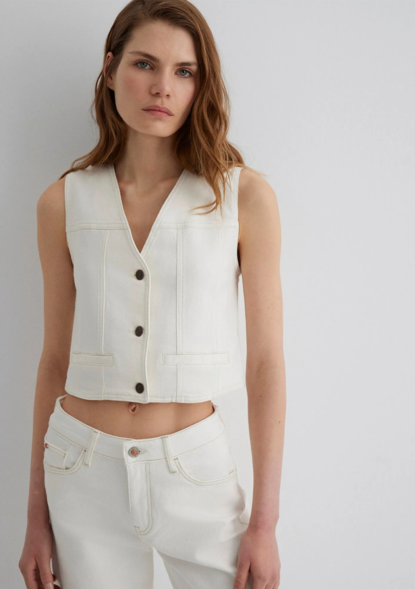 Merlin Off White Denim Jean Vest