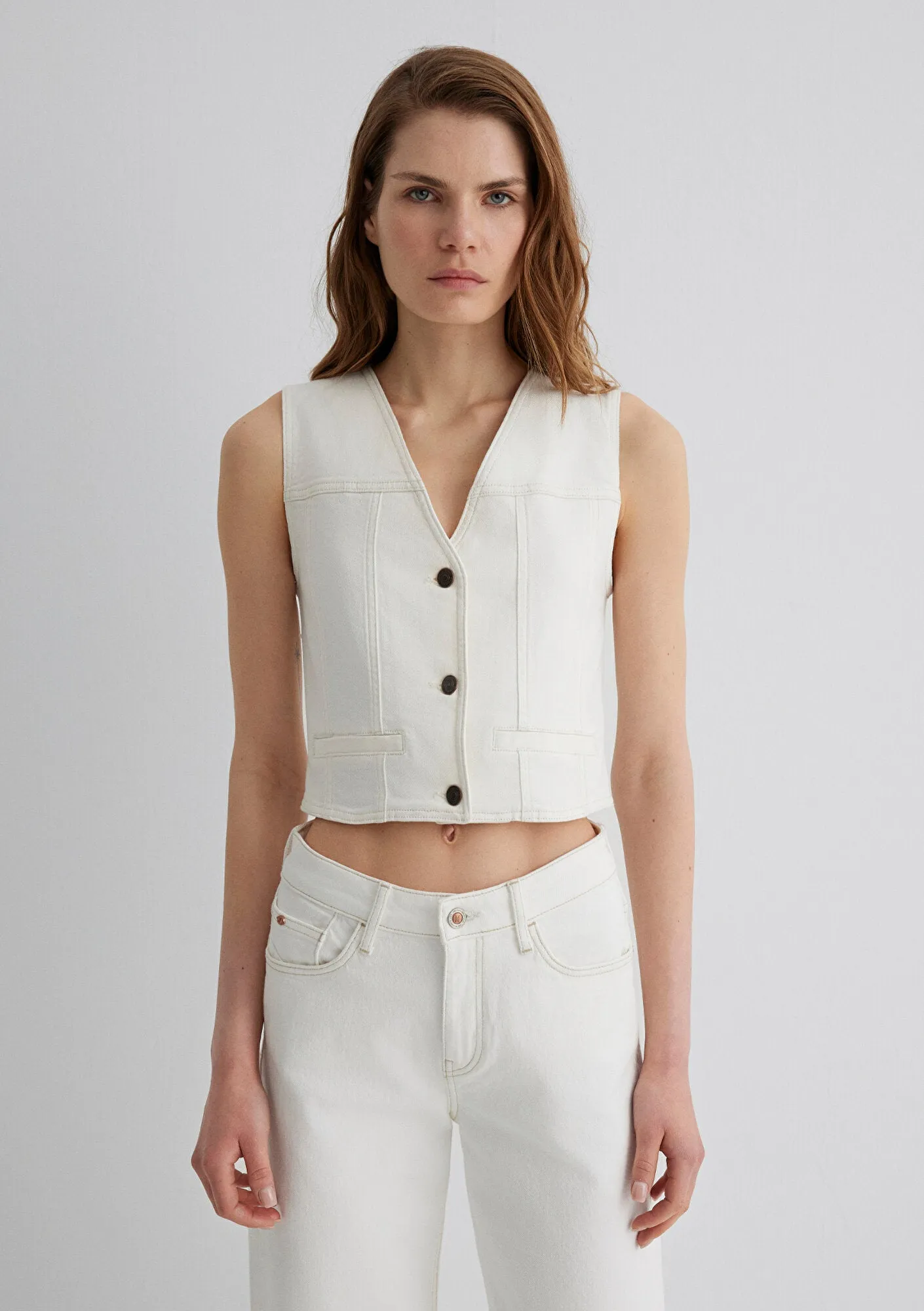Merlin Off White Denim Jean Vest