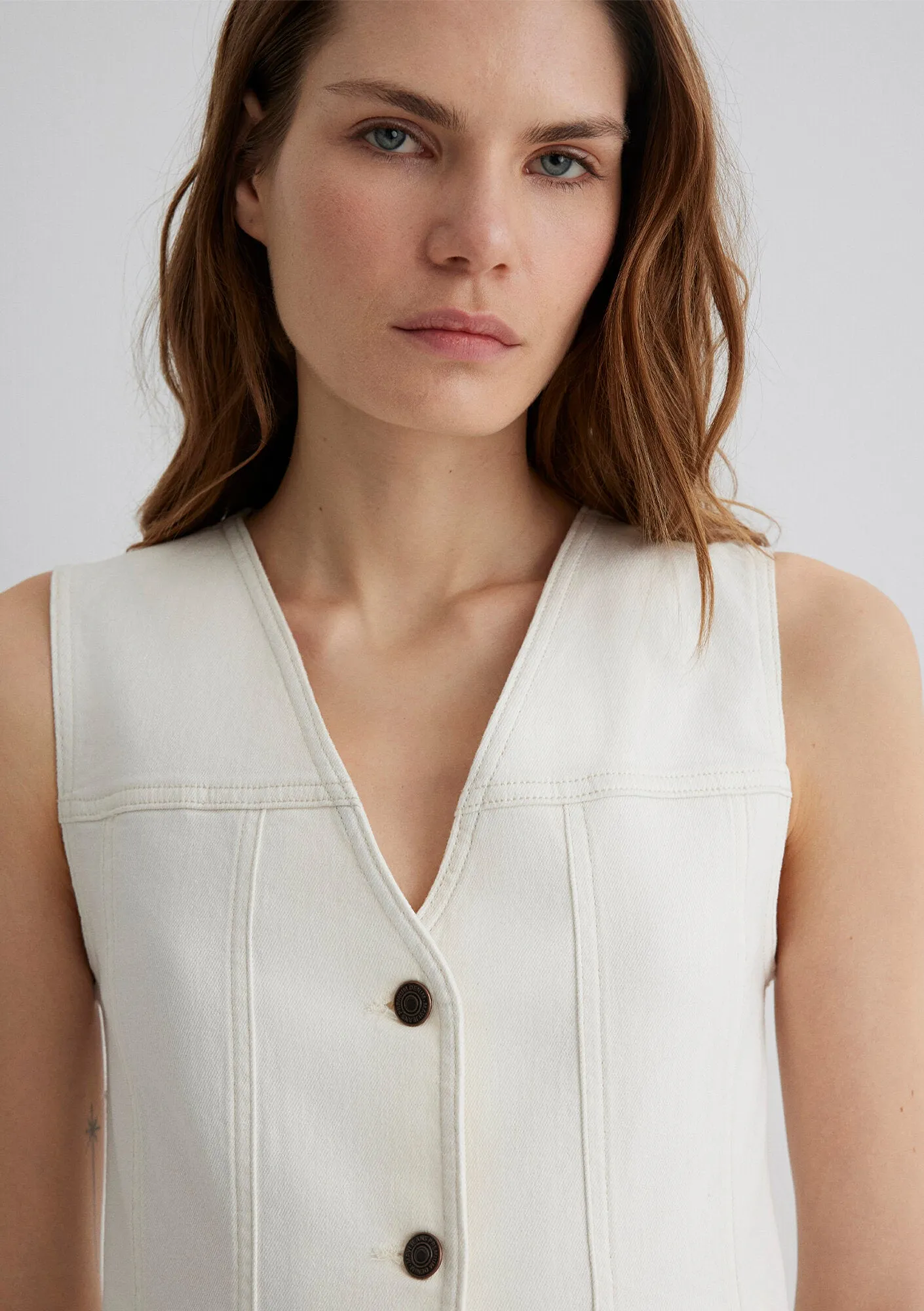 Merlin Off White Denim Jean Vest