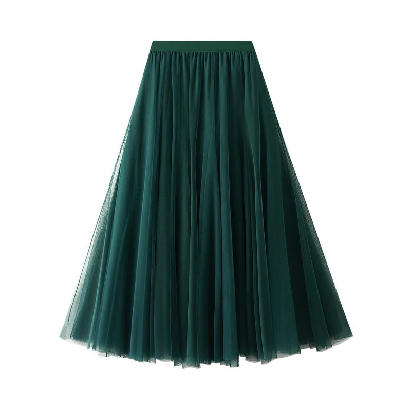 Mid-length Mesh Skirt Pleated Skirt A-line Skirt