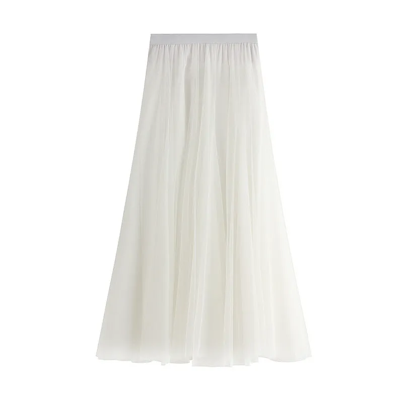 Mid-length Mesh Skirt Pleated Skirt A-line Skirt