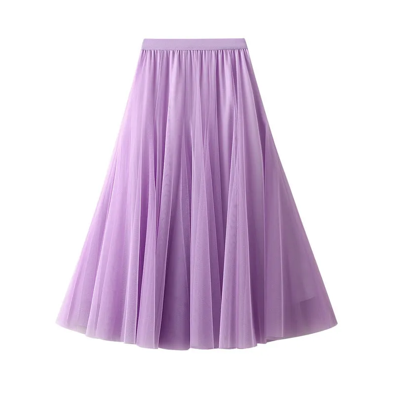 Mid-length Mesh Skirt Pleated Skirt A-line Skirt