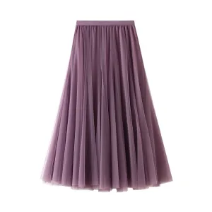 Mid-length Mesh Skirt Pleated Skirt A-line Skirt