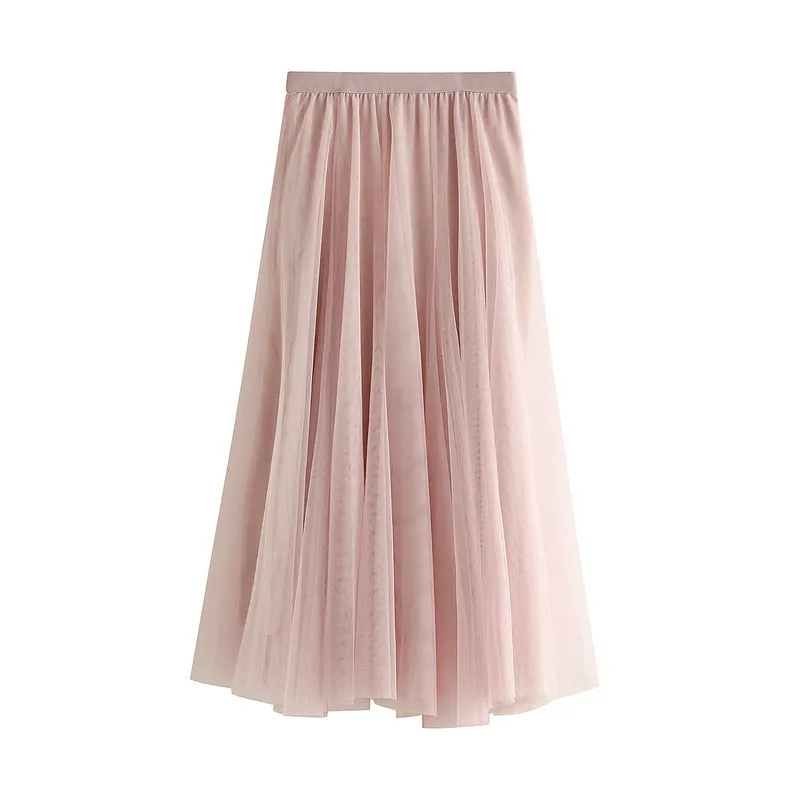 Mid-length Mesh Skirt Pleated Skirt A-line Skirt