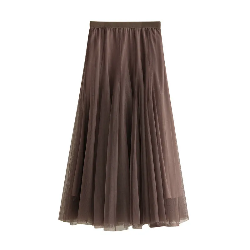 Mid-length Mesh Skirt Pleated Skirt A-line Skirt
