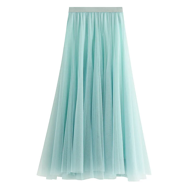 Mid-length Mesh Skirt Pleated Skirt A-line Skirt