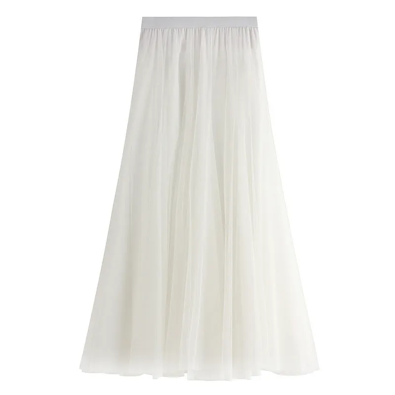 Mid-length Mesh Skirt Pleated Skirt A-line Skirt