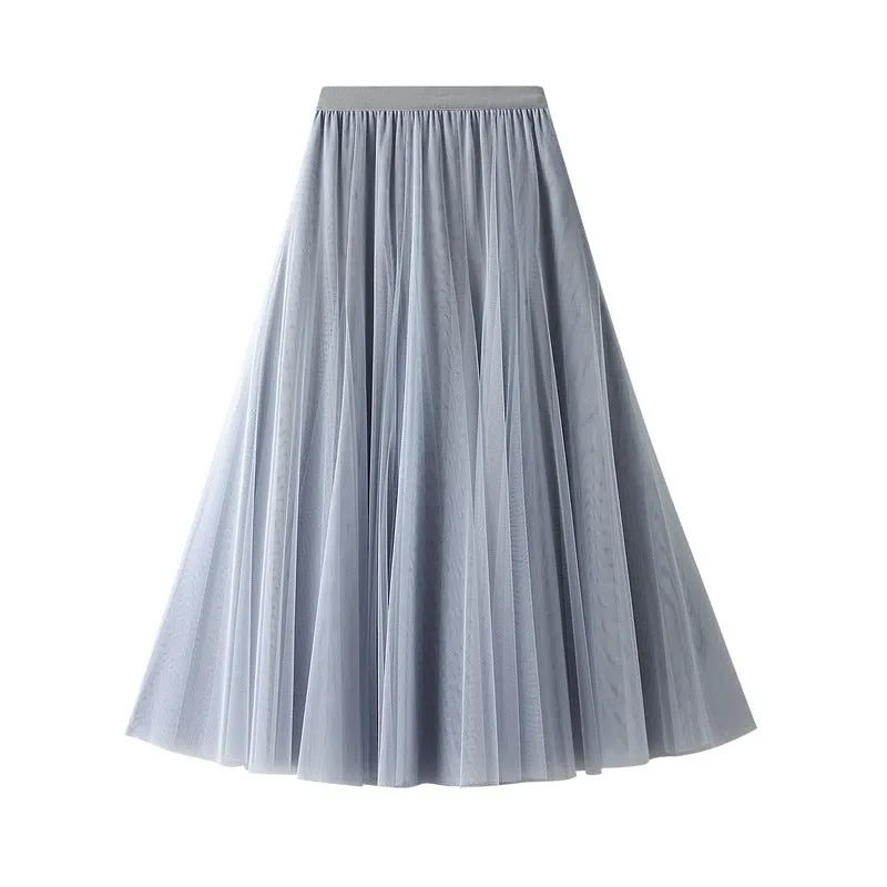 Mid-length Mesh Skirt Pleated Skirt A-line Skirt