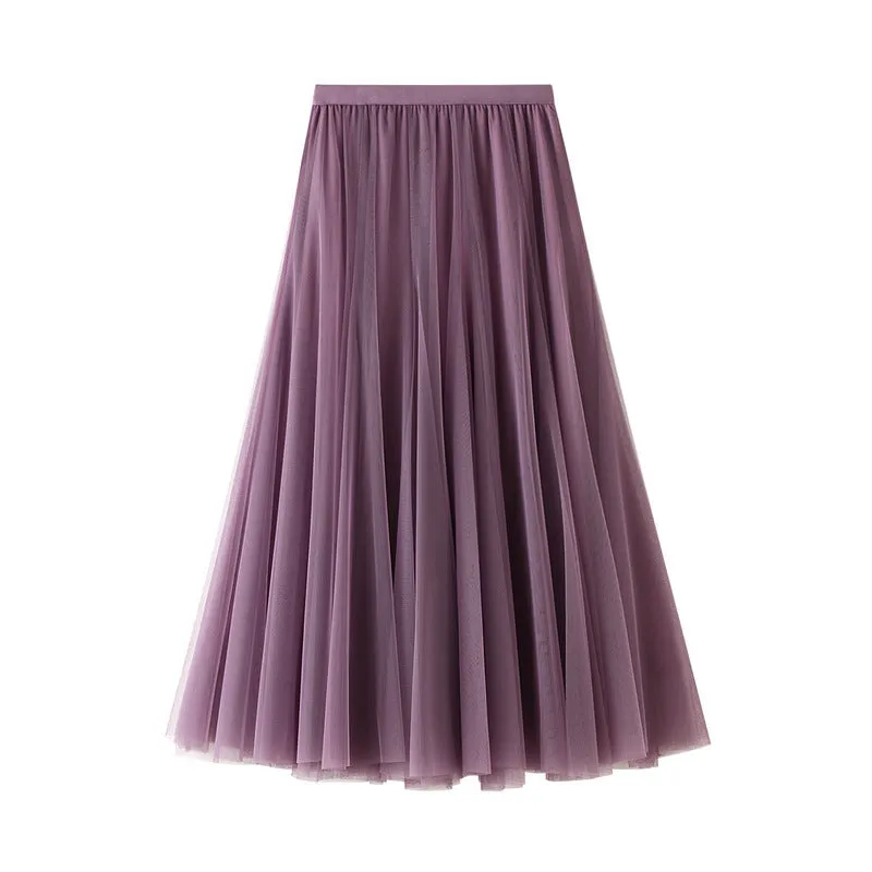 Mid-length Mesh Skirt Pleated Skirt A-line Skirt