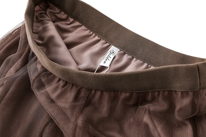 Mid-length Mesh Skirt Pleated Skirt A-line Skirt