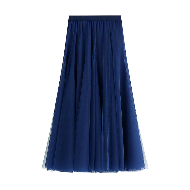 Mid-length Mesh Skirt Pleated Skirt A-line Skirt