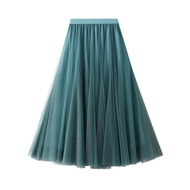 Mid-length Mesh Skirt Pleated Skirt A-line Skirt