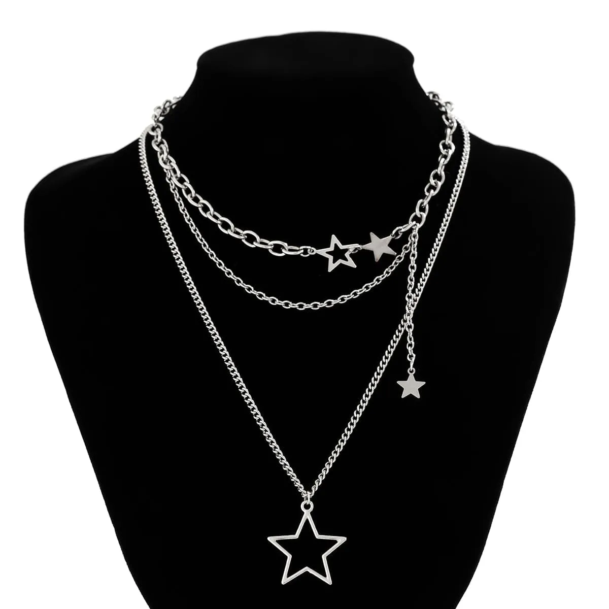 Minimalist Layered Star Pendant Curb Chain Necklace Set