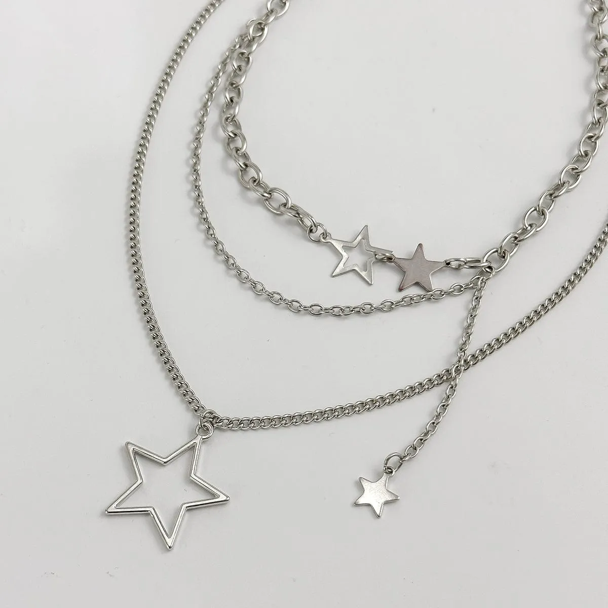 Minimalist Layered Star Pendant Curb Chain Necklace Set