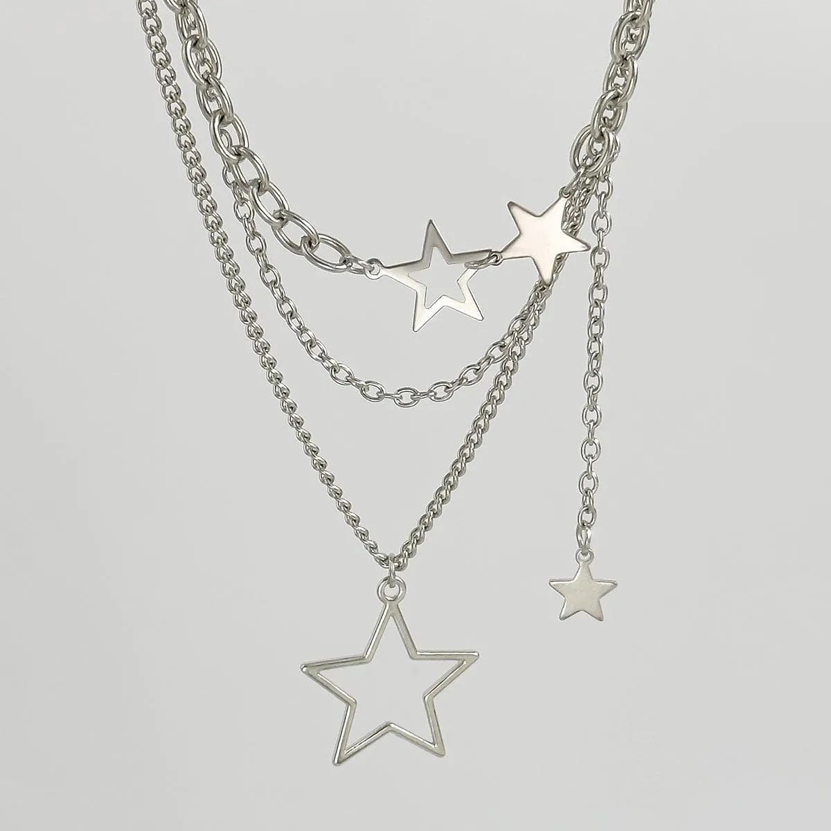 Minimalist Layered Star Pendant Curb Chain Necklace Set