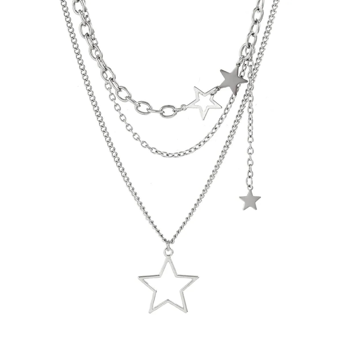 Minimalist Layered Star Pendant Curb Chain Necklace Set