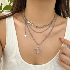Minimalist Layered Star Pendant Curb Chain Necklace Set