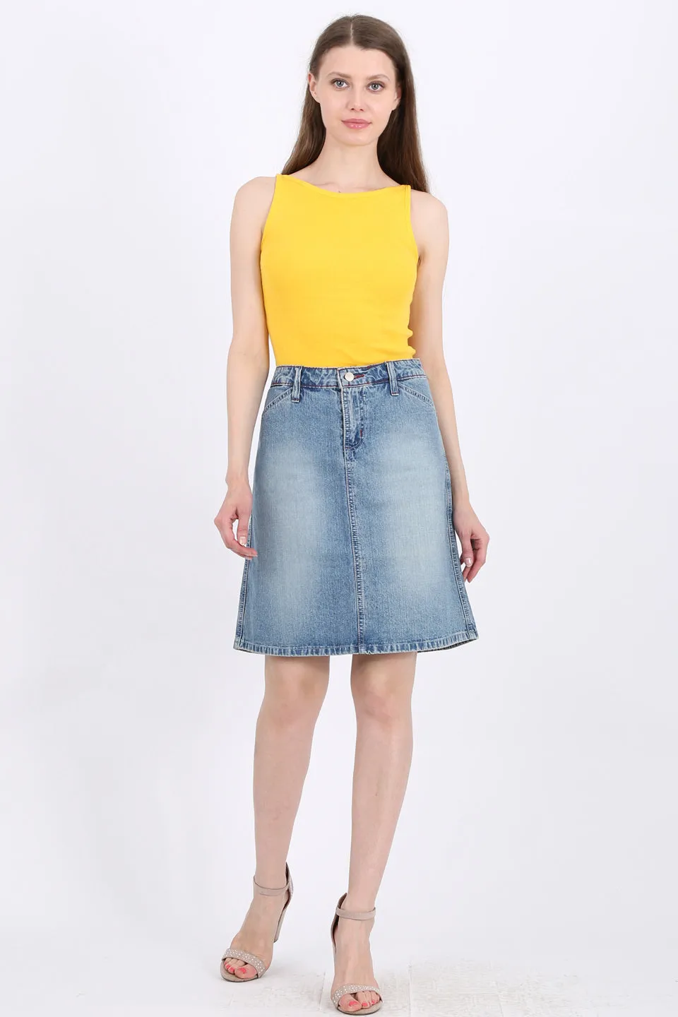 MISS PINKI Camille Knee Length Denim skirt light blue wash