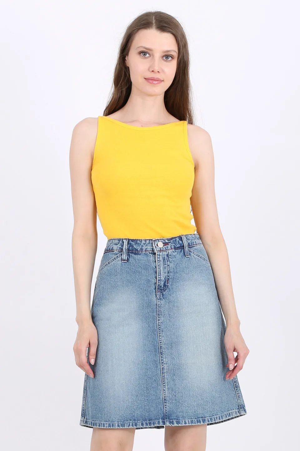 MISS PINKI Camille Knee Length Denim skirt light blue wash