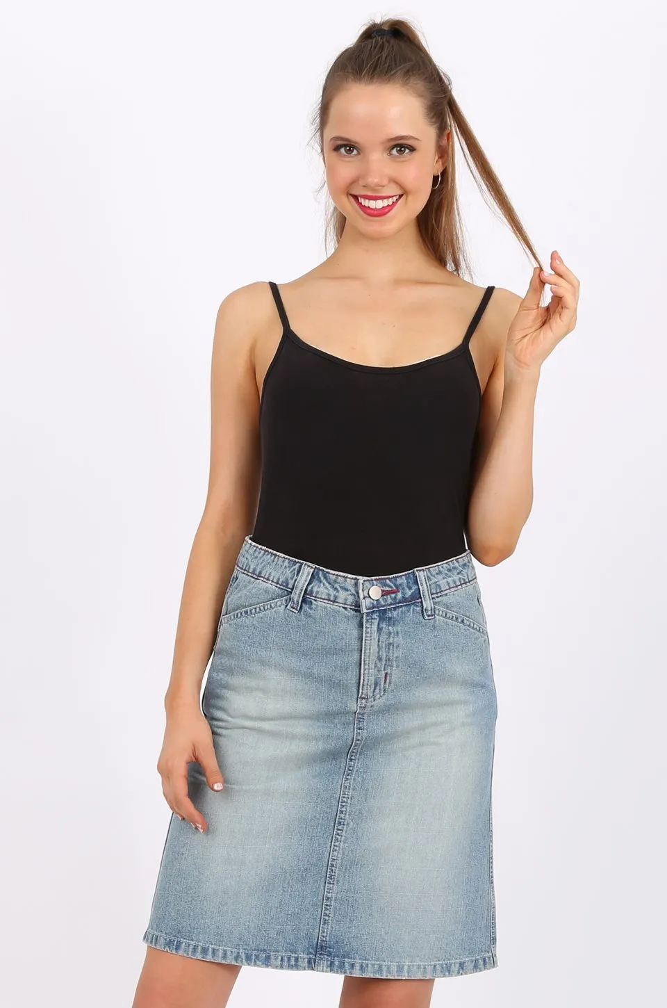 MISS PINKI Camille Knee Length Denim skirt light blue wash