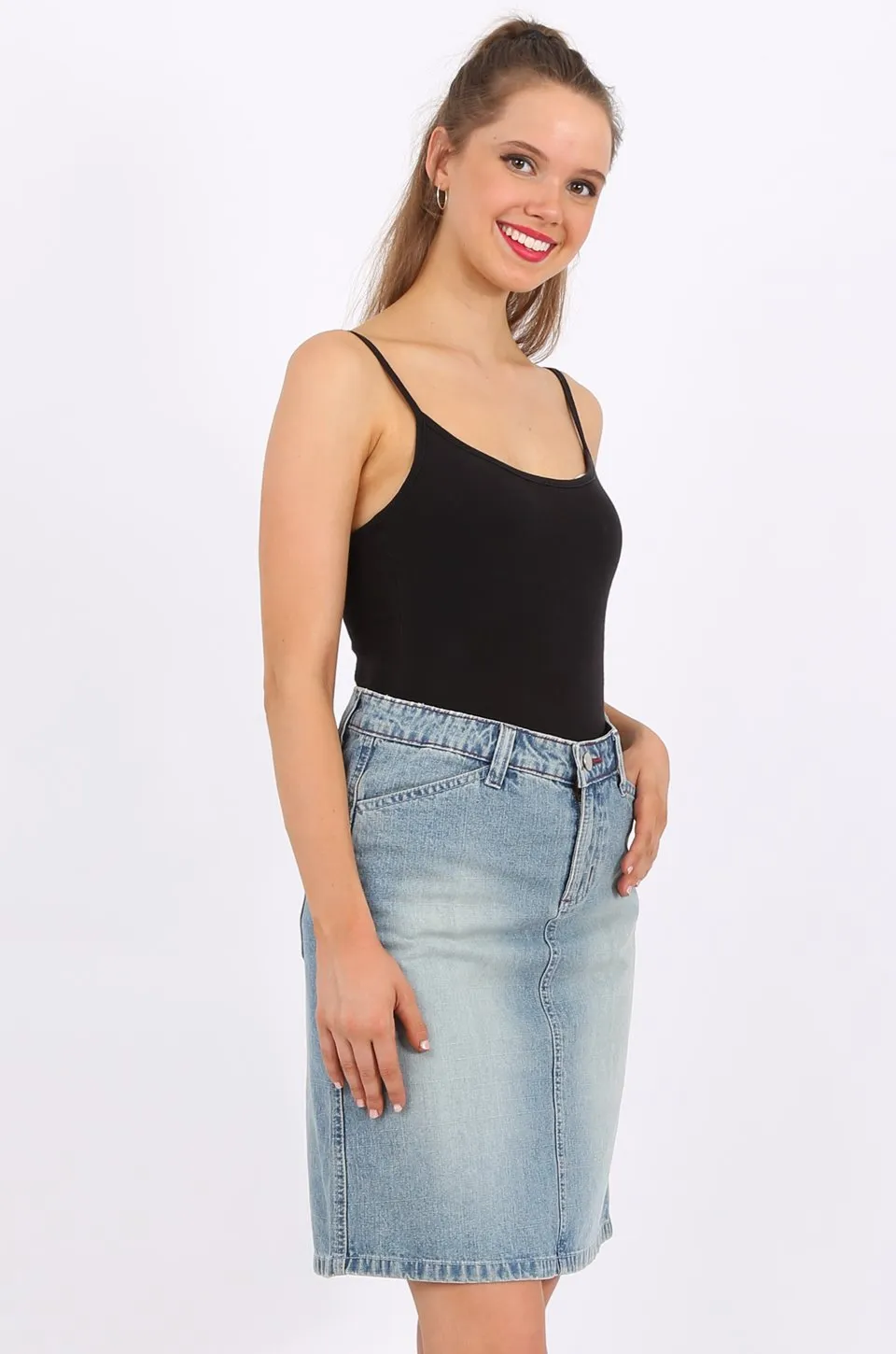 MISS PINKI Camille Knee Length Denim skirt light blue wash