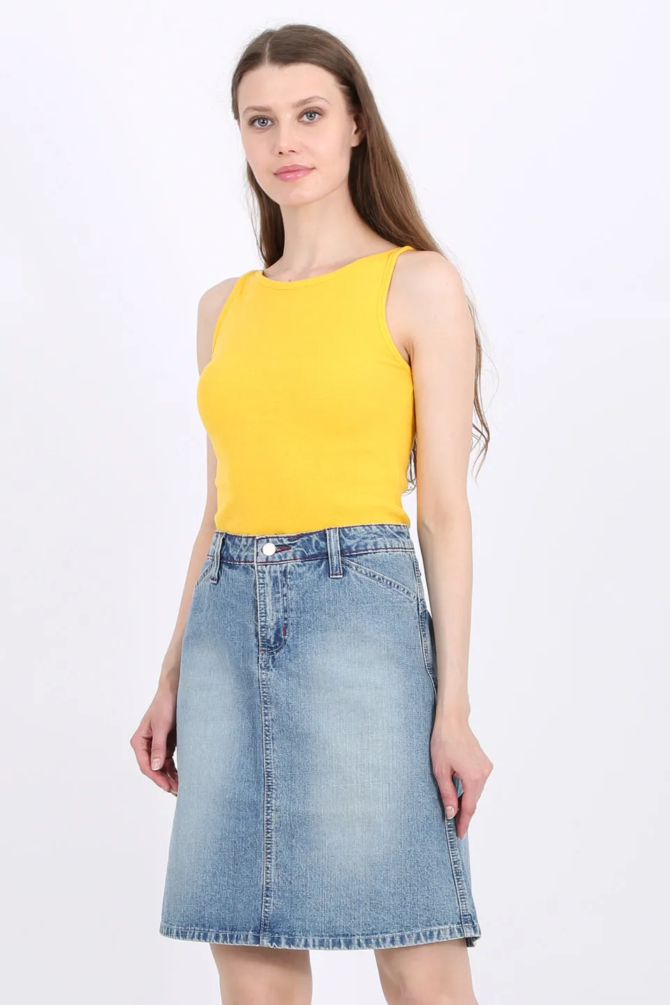 MISS PINKI Camille Knee Length Denim skirt light blue wash