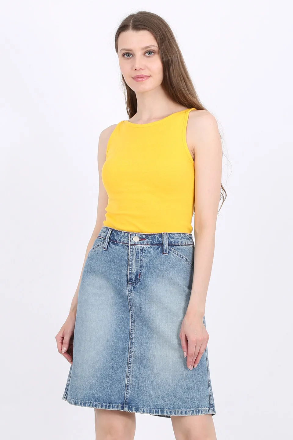 MISS PINKI Camille Knee Length Denim skirt light blue wash