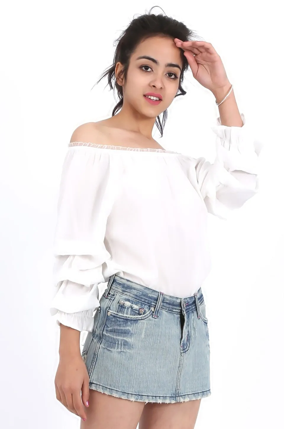 MISS PINKI Zoey Denim Mini Skirt in light blue wash