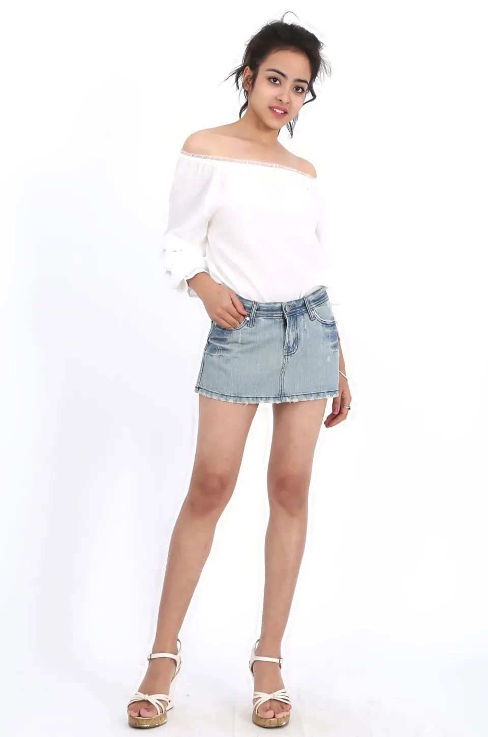 MISS PINKI Zoey Denim Mini Skirt in light blue wash
