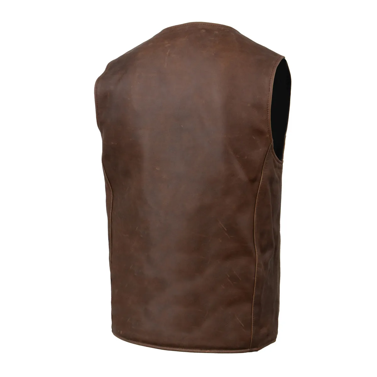 MLM3518 Men's Gambler Snap Front Vintage Crazy Horse Brown Motorcycle Leather Vest